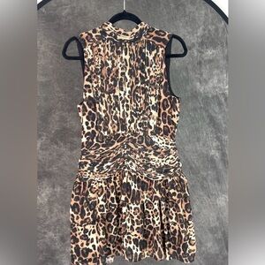 Express Leopard Print Chiffon Mini Dress Sleeveless Mock Neck Size S